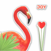 Sticker Beau Flamant rose avec Palm Feuilles & Coeur (Devant)