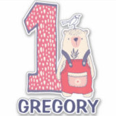 Sticker Beau ours premier anniversaire avec nom (Devant)