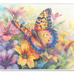 Sticker Beau papillon et fleurs