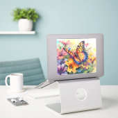 Sticker Beau papillon et fleurs (Ordinateur portable sur le bureau)