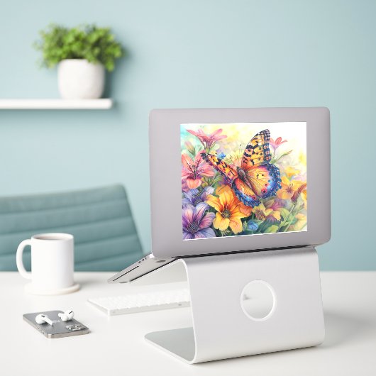 Sticker Beau papillon et fleurs (Ordinateur portable sur le bureau)