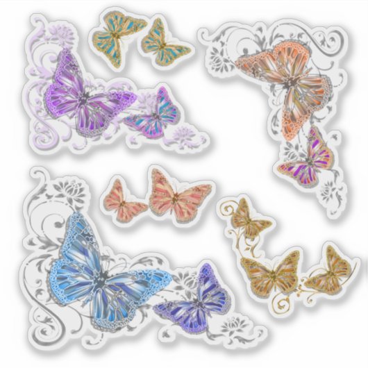 Sticker Beau papillon insectes tourbillons floraux (Devant)