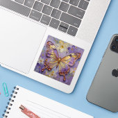 Sticker Beau Papillon Violet et Fleurs (Ordinateur portable avec iPhone)