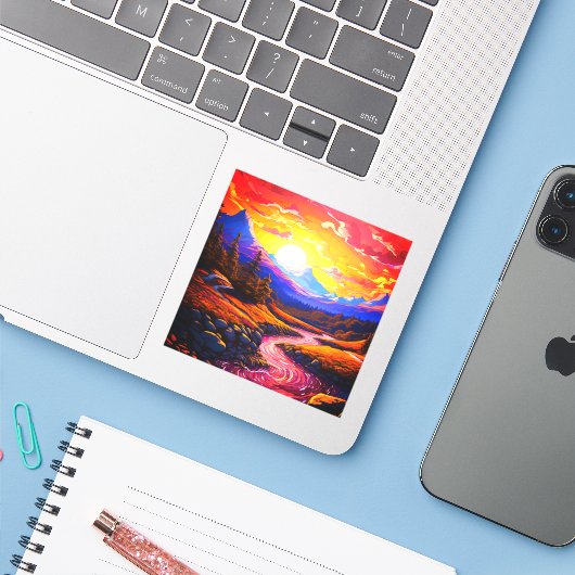Sticker Beau Paysage (Ordinateur portable avec iPhone)