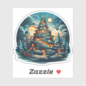 Sticker Beau sapin de Noël en forêt Joyeux vacances (Feuille)