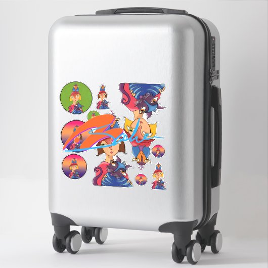 Sticker Beaucoup, beaucoup d'oiseaux, femmes de chat (Sur valise)