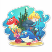 Sticker Beaucoup de requins sous-marins Cartoon-23986 (Devant)