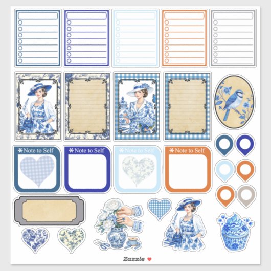 Sticker Beauté florale bleue et blanche (Feuille)
