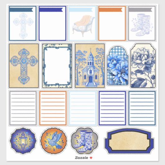 Sticker Beauté florale bleue et blanche (Feuille)
