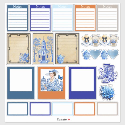 Sticker Beauté florale bleue et blanche (Feuille)