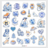Sticker Beauté florale bleue et blanche (Feuille)