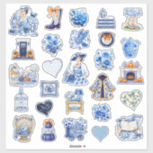 Sticker Beauté florale bleue et blanche 02 (Feuille)
