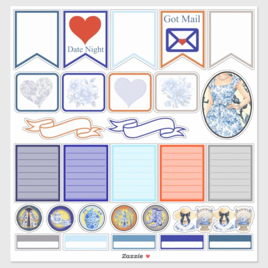 Sticker Beauté florale bleue et blanche 05 (Feuille)