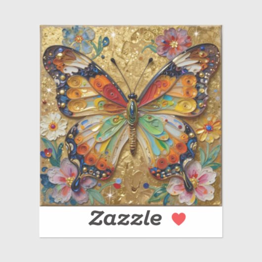 Sticker Beautiful Impasto Butterfly and Flowers   (Feuille)