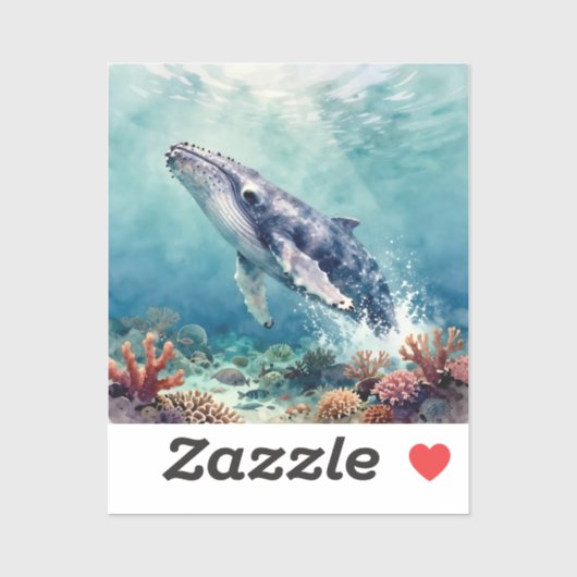 Sticker Beautiful Impasto Whale Oceanic Illustration (Feuille)