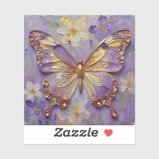 Sticker Beautiful Purple Butterfly and Flowers (Feuille)