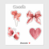 Sticker Beaux Cœurs Papillons Ruban Rouge (Feuille)
