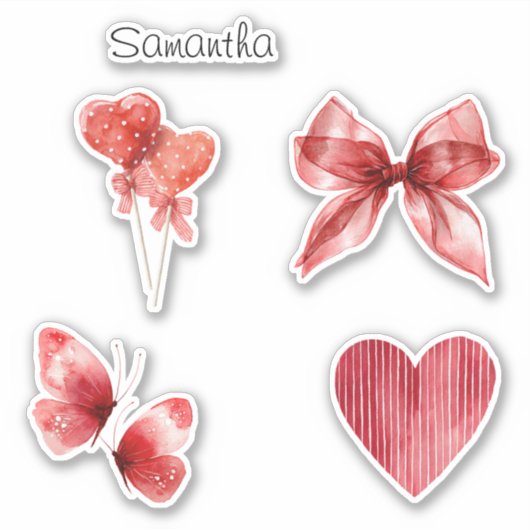 Sticker Beaux Cœurs Papillons Ruban Rouge (Devant)