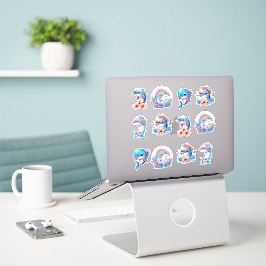 Sticker Beaux dauphins (Ordinateur portable sur le bureau)