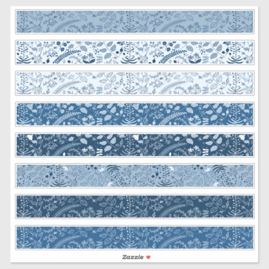 Sticker Beaux motifs floraux bleus classiques boho (Feuille)