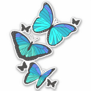 Sticker Beaux papillons bleus tropicaux en vol
