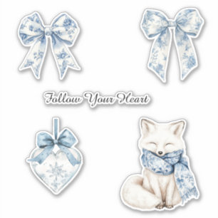 Sticker Beaux rubans floraux bleu blanc coeur renard