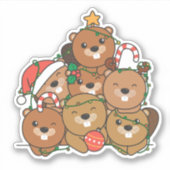 Sticker Beaver Christmas Tree Funny Animal Christmas (Devant)
