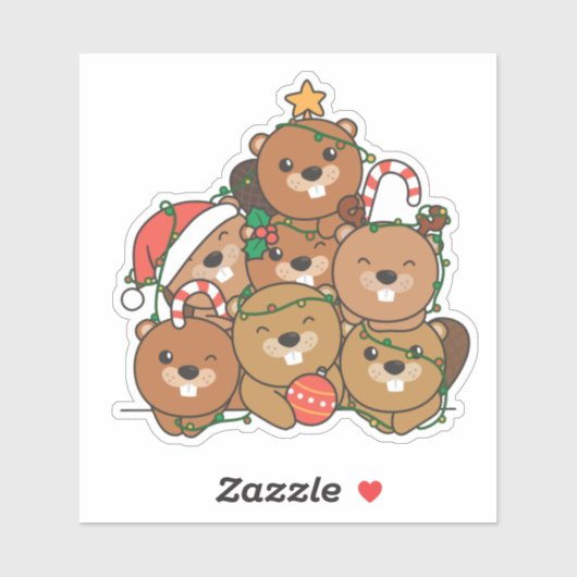 Sticker Beaver Christmas Tree Funny Animal Christmas (Feuille)