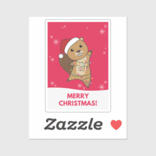 Sticker Beaver Joyeux Noël Animaux d'hiver Beavers S