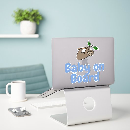 Sticker Bébé à bord Blue Cute Sloth (Ordinateur portable sur le bureau)