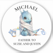 Sticker Bébé Bleu Dragon Douche Nom personnalisé tag (Devant)