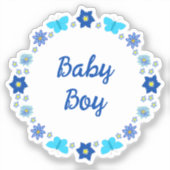 Sticker Bébé bleu Papillons et fleurs personnalisés (Recto)
