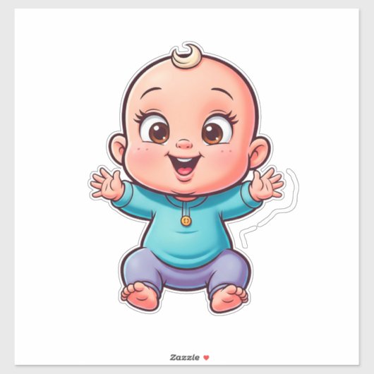 Sticker Bébé Dessin Animé Heureux (Feuille)