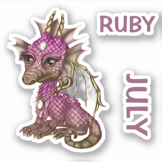 Sticker Bébé Dragon en pierre de naissance Juillet Ruby (Devant)