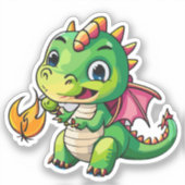 Sticker Bébé Dragon Mignon Avec Premier Souffle de Feu (Recto)