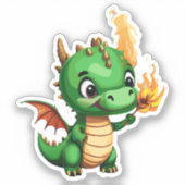 Sticker Bébé dragon mignon avec torche allumée (Recto)