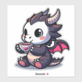 Sticker Bébé Dragon Noir Boire Thé ou café (Feuille)