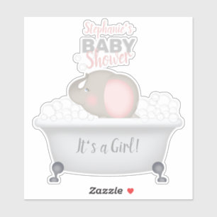 Sticker Bébé Eléphant bulle Baby shower fille bain