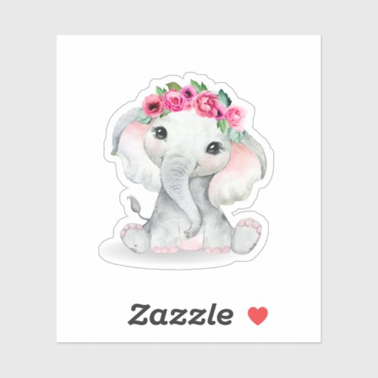 Sticker Bébé éléphant fleur mignonne (Feuille)