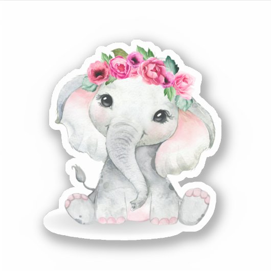 Sticker Bébé éléphant fleur mignonne (Devant)