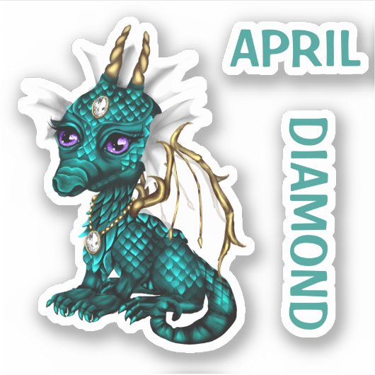 Sticker Bébé en Pierre de naissance Dragon Diamant d'avril (Devant)