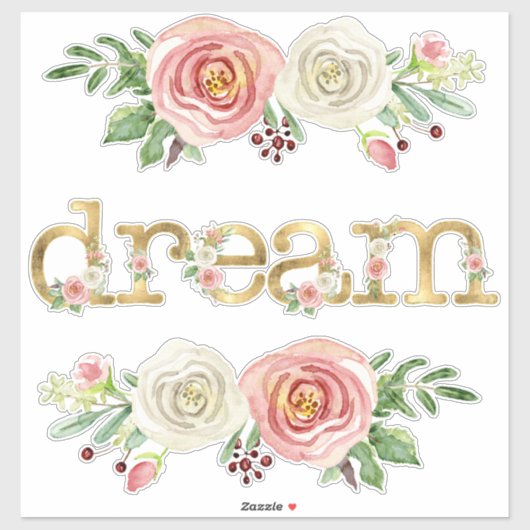 Sticker Bébé fille Dream Décor aquarelle Floral avec or (Feuille)