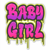 Sticker Bébé fille goutte mot Art Spray Peinture rose vert (Devant)