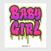 Sticker Bébé fille goutte mot Art Spray Peinture rose vert (Feuille)