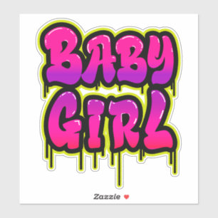 Sticker Bébé fille goutte mot Art Spray Peinture rose vert