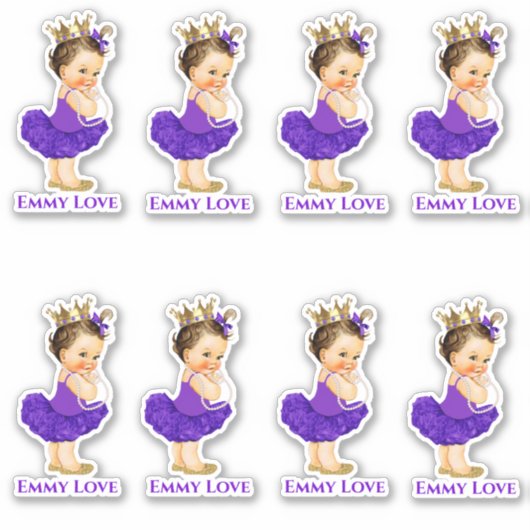 Sticker Bébé Fille Princesse Ballerine Tutu Violet Couronn (Devant)