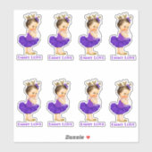 Sticker Bébé Fille Princesse Ballerine Tutu Violet Couronn (Feuille)