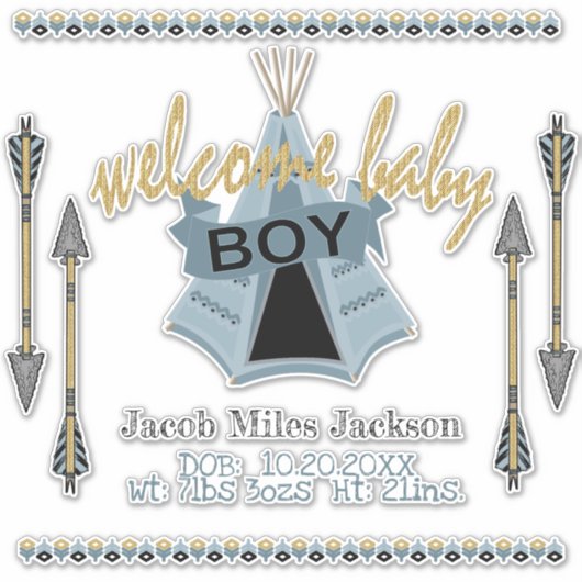 Sticker Bébé Garçon Bleu Tente Teepee - Kiss-Cut (Devant)