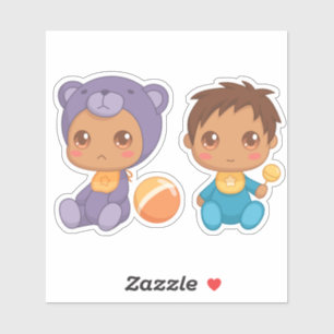 Sticker Bébé Garçon Jumpsuit Jumpsuit Twins Purple Bear