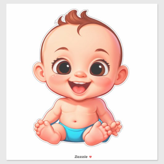 Sticker Bébé Heureux Dessin Animé (Feuille)